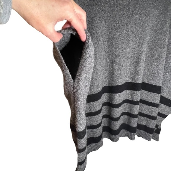 Tahari Cowl Neck Poncho Sweater 70% Wool 30% Yak Blend Grey Black Stripe Size S - Picture 5 of 10